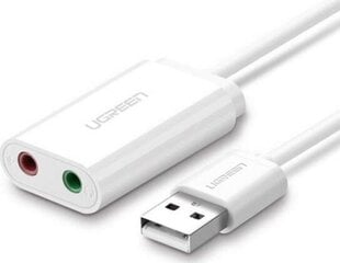 Переходник USB Ugreen 2.0, mini jack 3,5 мм (US205 30143), белый цена и информация | Адаптеры, USB-разветвители | pigu.lt