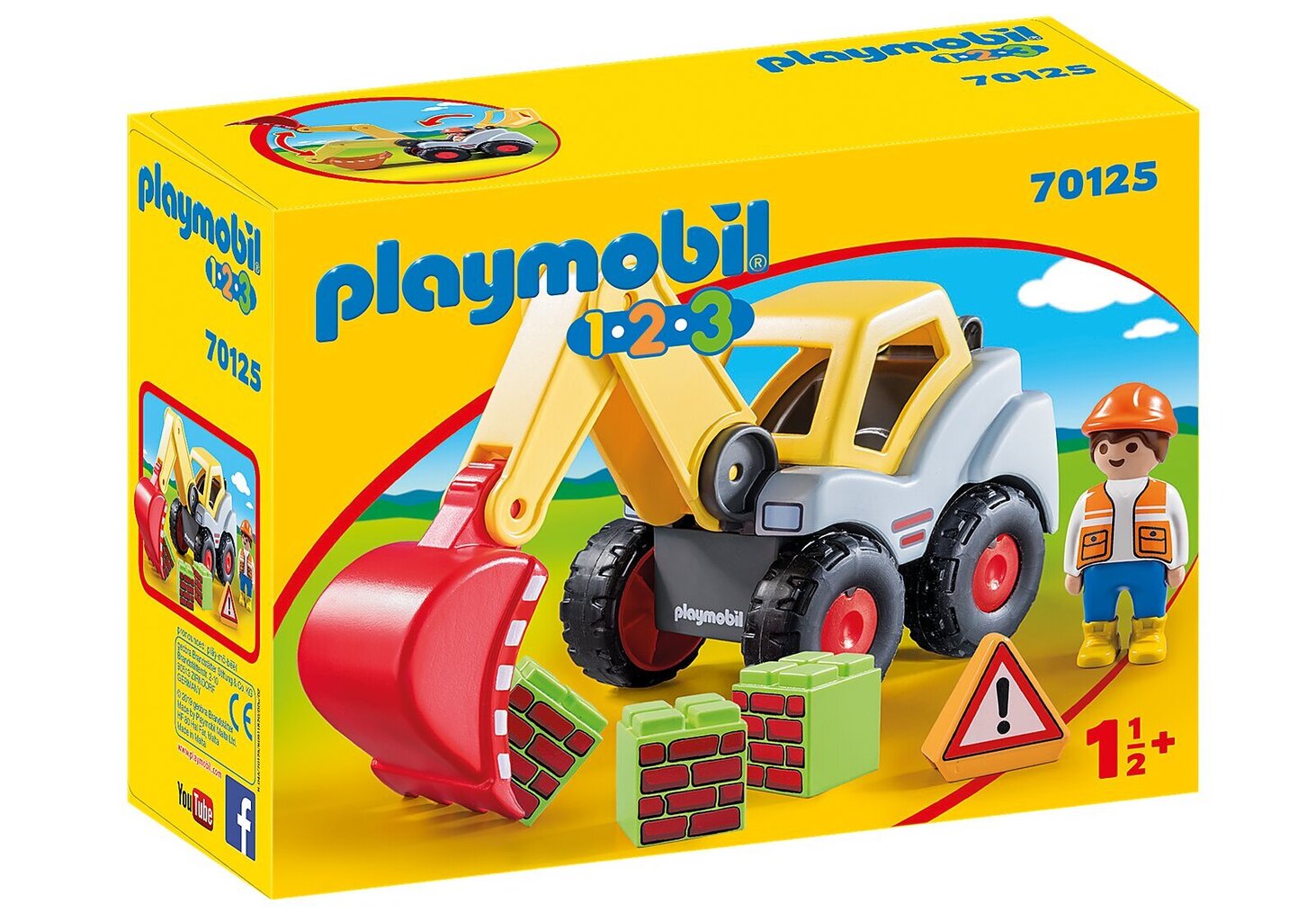 70125 PLAYMOBIL® 1.2.3, Ekskavatorius цена и информация | Konstruktoriai ir kaladėlės | pigu.lt