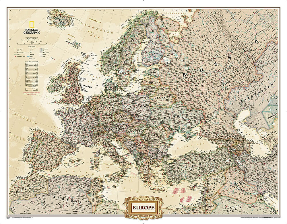 Europos sieninis politinis žemėlapis National Geographic "Europe Executive, Mural map", 249x194 cm kaina ir informacija | Žemėlapiai | pigu.lt