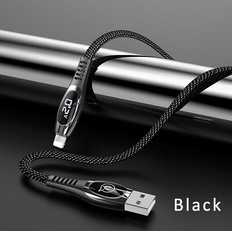 USB/Lightning laidas USAMS, juodas, 200cm (su srovės matavimu) цена и информация | Laidai telefonams | pigu.lt