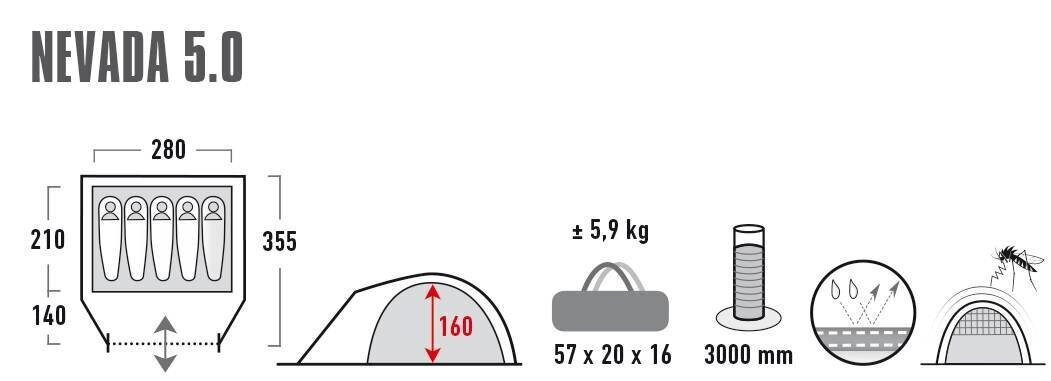 Palapinė High Peak Nevada 5, šviesiai pilka kaina ir informacija | Palapinės | pigu.lt