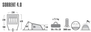 Tunelinė palapinė High Peak Sorrento 4.0, šviesiai pilka kaina ir informacija | Palapinės | pigu.lt