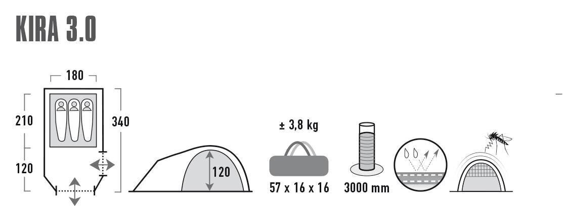 Palapinė High Peak Kira 3, šviesiai pilka kaina ir informacija | Palapinės | pigu.lt