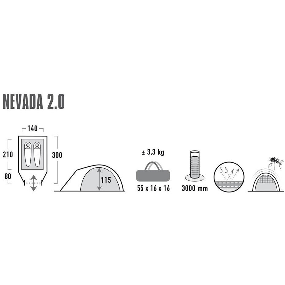 Palapinė High Peak Nevada 2, šviesiai pilka kaina ir informacija | Palapinės | pigu.lt
