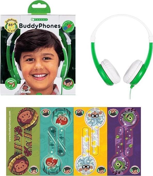 BuddyPhones 3+ Connect 85 Green kaina ir informacija | Ausinės | pigu.lt