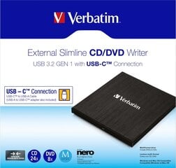 verbatim 43886, greitaveika cd (24x) dvd (8x), usb 3.2 gen1 и usb-c цена и информация | Оптические устройства | pigu.lt