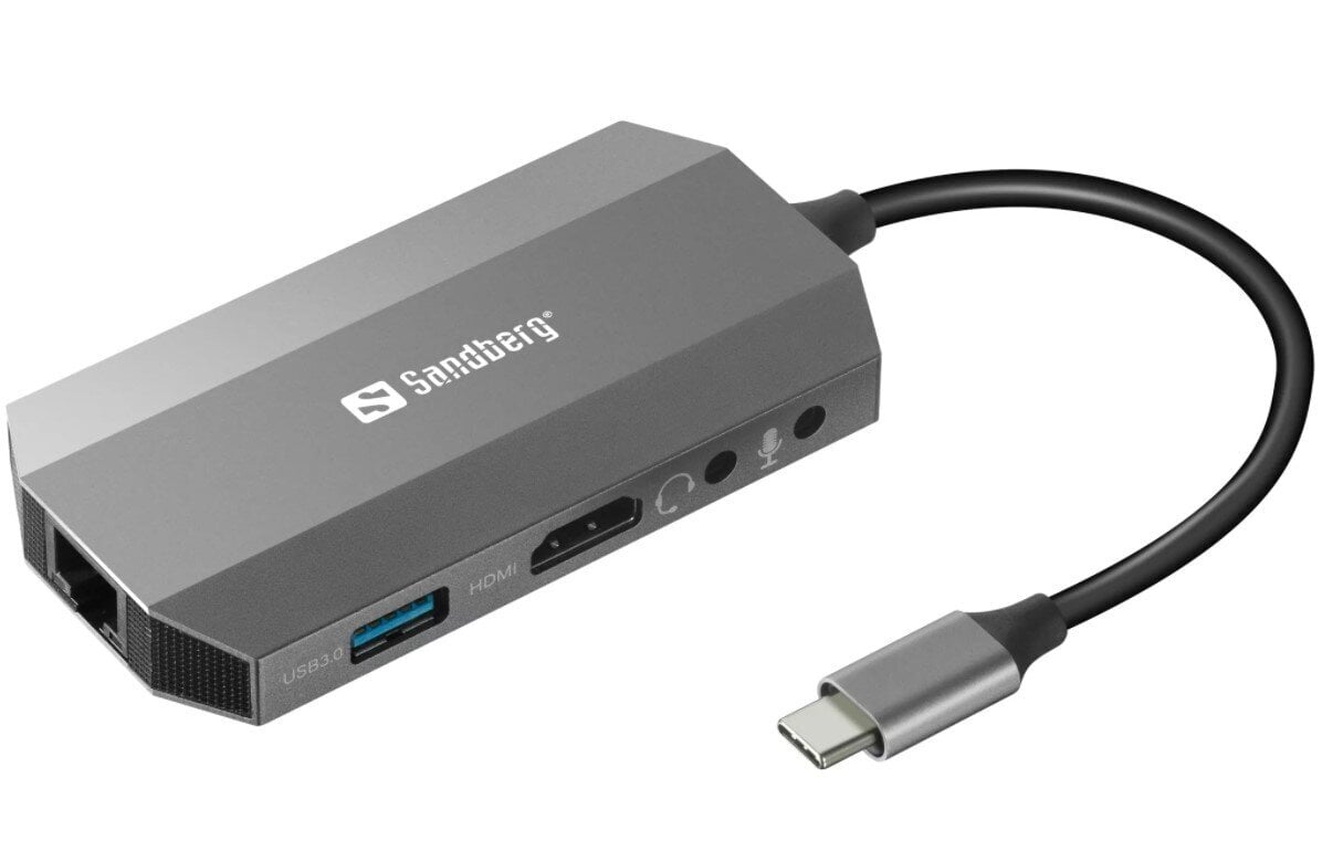 Sandberg USB-C 6in1 Travel Dock, USB-C/HDMI/USB-A/RJ-45/Micro SD kaina ir informacija | Adapteriai, USB šakotuvai | pigu.lt