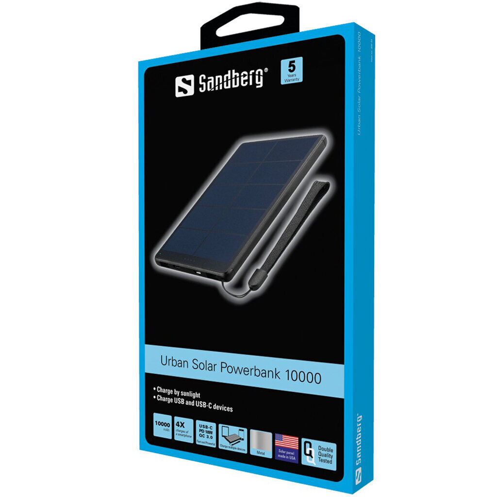 Sandberg Urban Solar Powerbank, 10000 mAh kaina ir informacija | Atsarginiai maitinimo šaltiniai (power bank) | pigu.lt