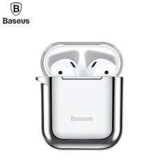 Чехол Baseus Metallic Shining Ultra-thin Silicone Protector Case with Hook for Airpods, Silver цена и информация | Наушники | pigu.lt