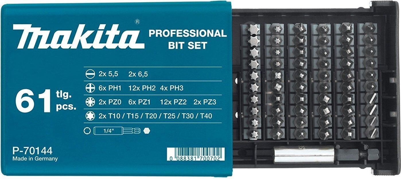 Sukimo antgalių komplektas Makita P-70144, 61 vnt kaina ir informacija | Mechaniniai įrankiai | pigu.lt