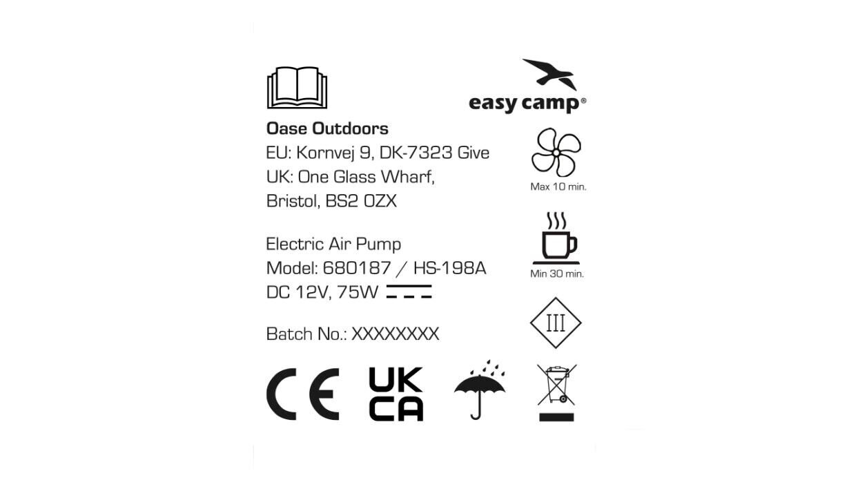 Elektrinė pompa Easy Camp El Nino 12V kaina ir informacija | Pripučiami čiužiniai ir baldai | pigu.lt