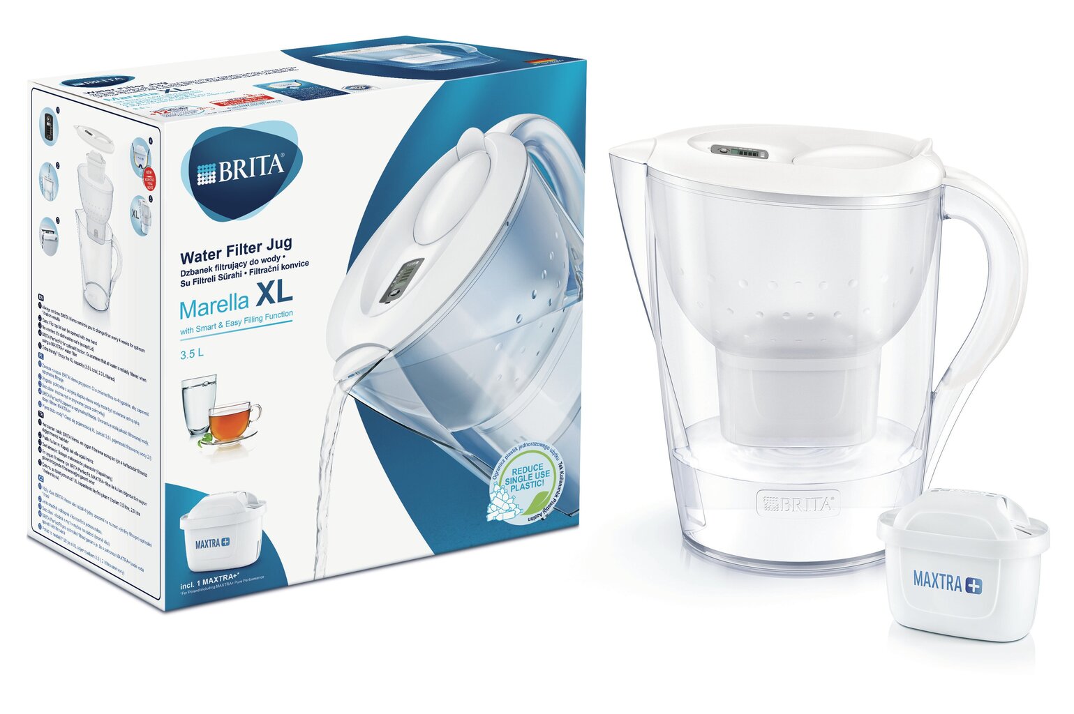 Brita Caraffe - Set caraffa filtrante Marella XL Memo e 3 filtri MX+,  capacitá 3500 ml, bianco 1040212