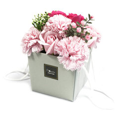 Gėlių puokštė muilo dėžutėje, Rožinė rožė ir gvazdikas kaina ir informacija | Dirbtinės gėlės | pigu.lt
