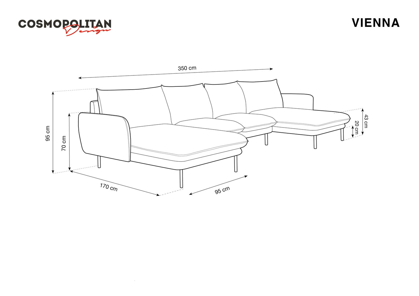 Minkšas kampas Cosmopolitan Design Panoramic Vienna F1, tamsiai pilkas kaina ir informacija | Minkšti kampai | pigu.lt