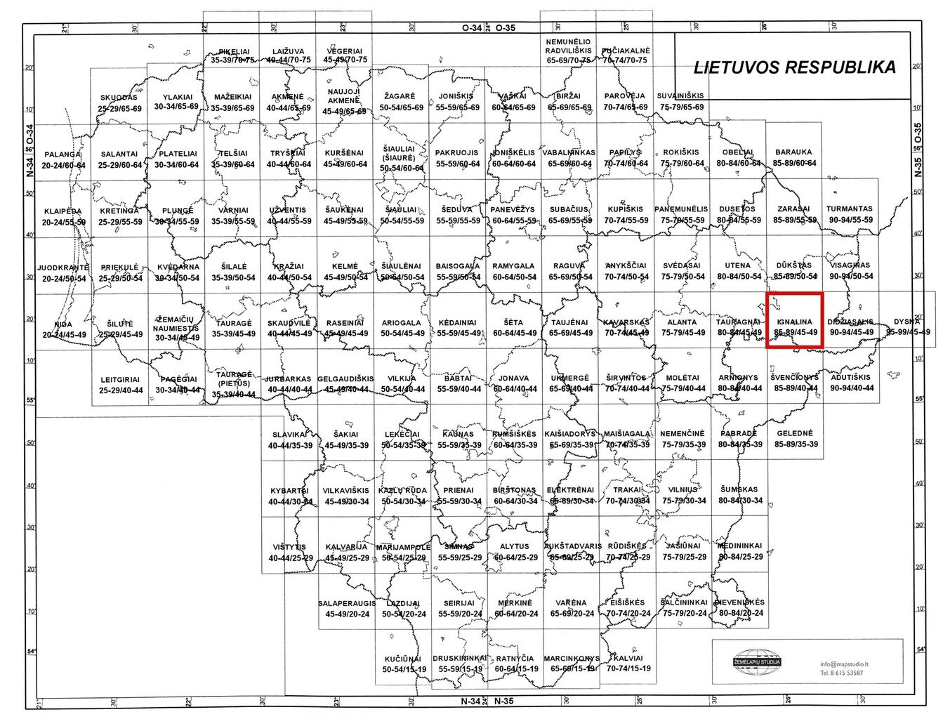 Topografinis žemėlapis, Ignalina 85-89/45-49, M 1:50000 kaina ir informacija | Žemėlapiai | pigu.lt