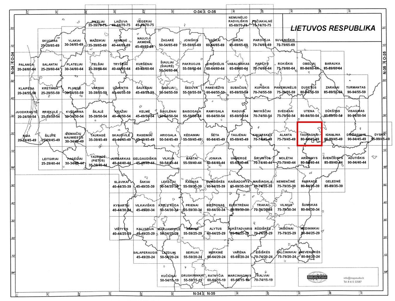 Topografinis žemėlapis, Tauragnai 80-84/45-49, M 1:50000 kaina ir informacija | Žemėlapiai | pigu.lt