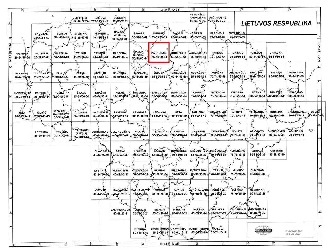 Topografinis žemėlapis, Pakruojis 55-59/60-64, M 1:50000 kaina ir informacija | Žemėlapiai | pigu.lt