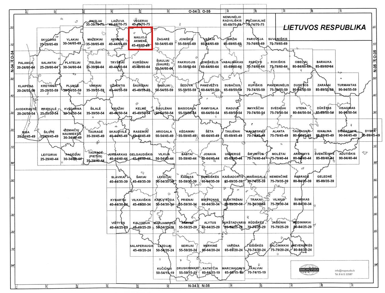 Topografinis žemėlapis, Naujoji Akmenė 45-49/65-69, M 1:50000 kaina ir informacija | Žemėlapiai | pigu.lt