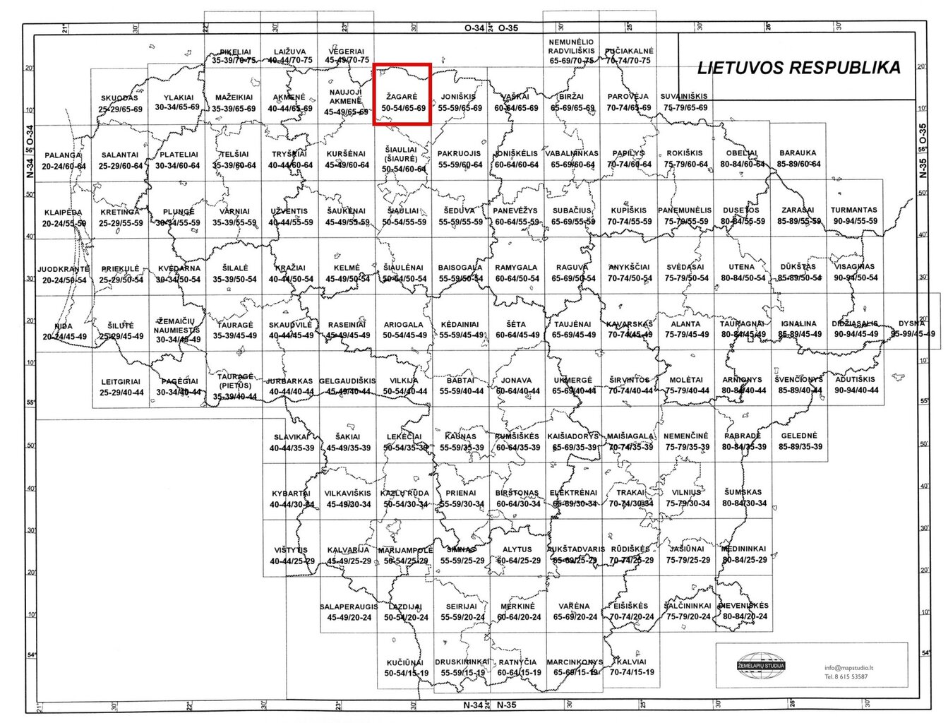 Topografinis žemėlapis, Žagarė 50-54/65-69, M 1:50000 kaina ir informacija | Žemėlapiai | pigu.lt