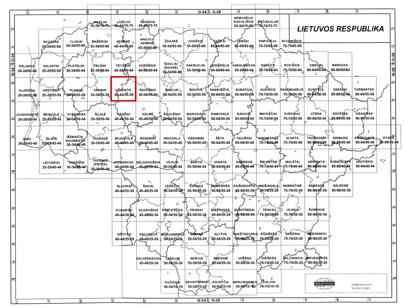 Topografinis žemėlapis, Užventis 40-44/55-59, M 1:50000 kaina ir informacija | Žemėlapiai | pigu.lt