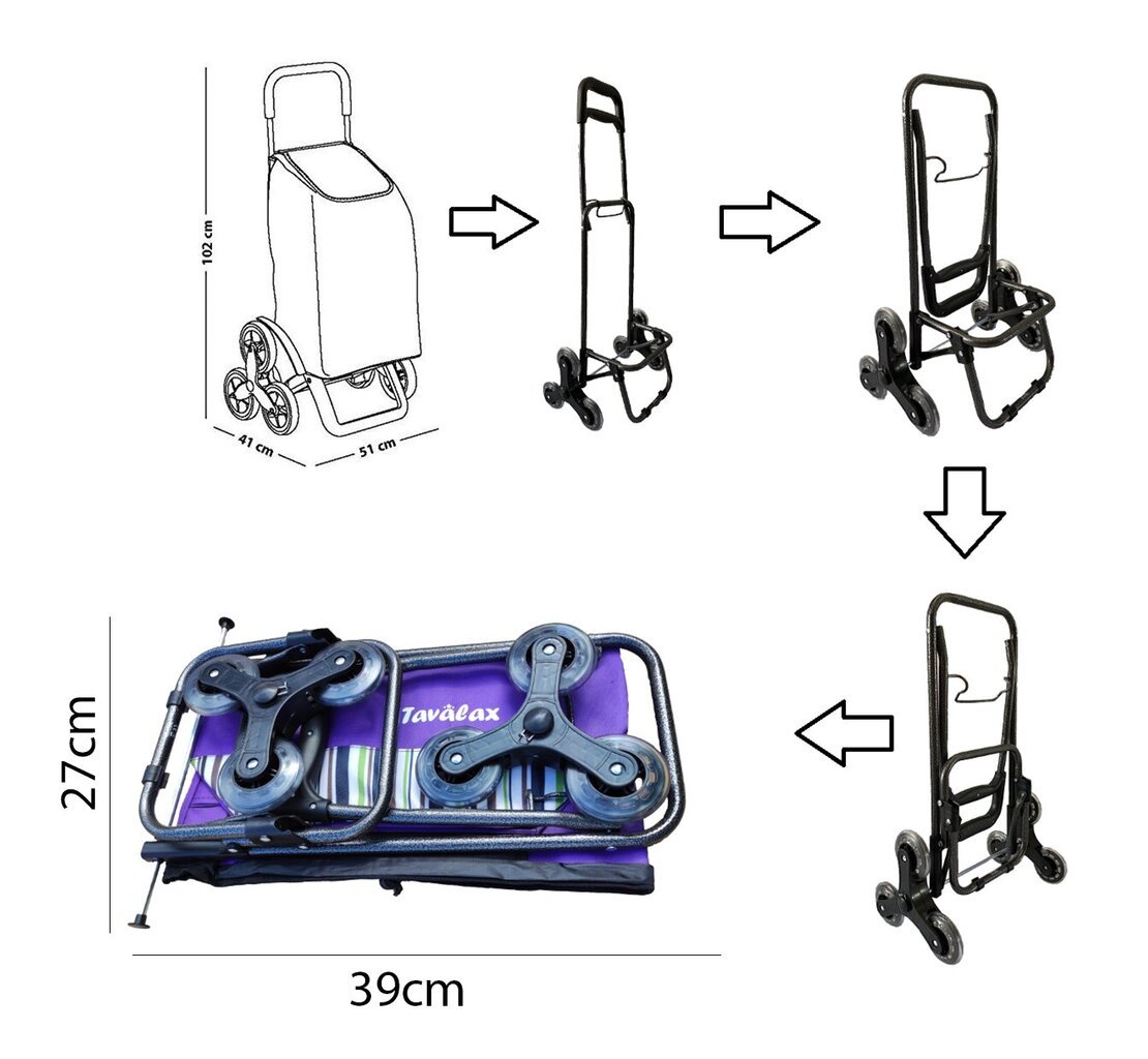 Vežimėlis - krepšys su ratukais, tinkantis laiptams, sulankstomas Tavalax цена и информация | Pirkinių krepšiai | pigu.lt