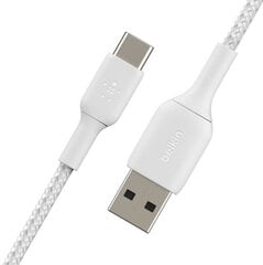 Зарядный кабель Belkin, плетеный, USB-C, USB-A, 3м Белый цена и информация | Кабели для телефонов | pigu.lt