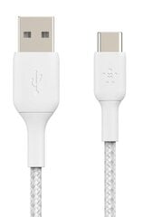 Зарядный кабель Belkin, плетеный, USB-C, USB-A, 3м Белый цена и информация | Кабели для телефонов | pigu.lt