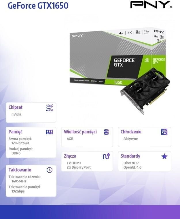 PNY Technologies VCG16504D6DFPPB цена и информация | Vaizdo plokštės (GPU) | pigu.lt