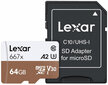 Lexar microSDXC 64GB Pro su adapteriu цена и информация | Atminties kortelės telefonams | pigu.lt