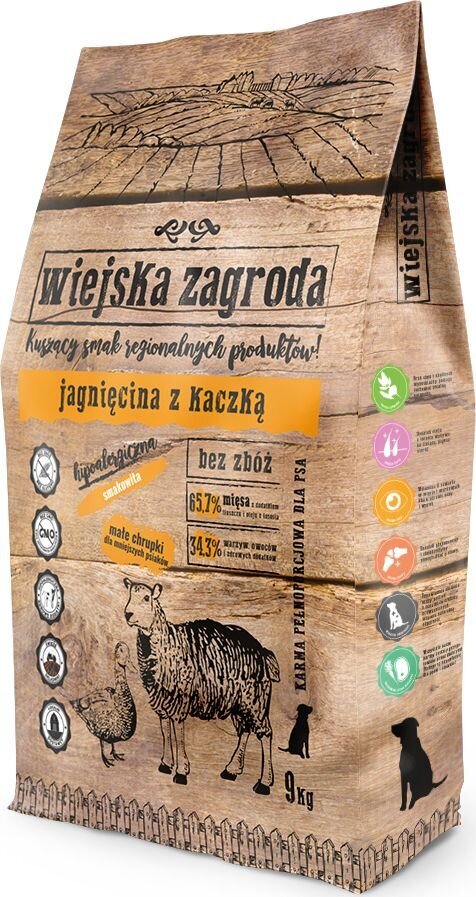Wiejska Zagroda mažų veislių šunims su ėriena ir antiena, 9 kg kaina ir informacija | Sausas maistas šunims | pigu.lt