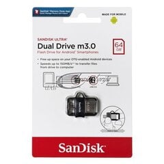 Sandisk Ultra DualDrive USB 3.0 64GB kaina ir informacija | USB laikmenos | pigu.lt