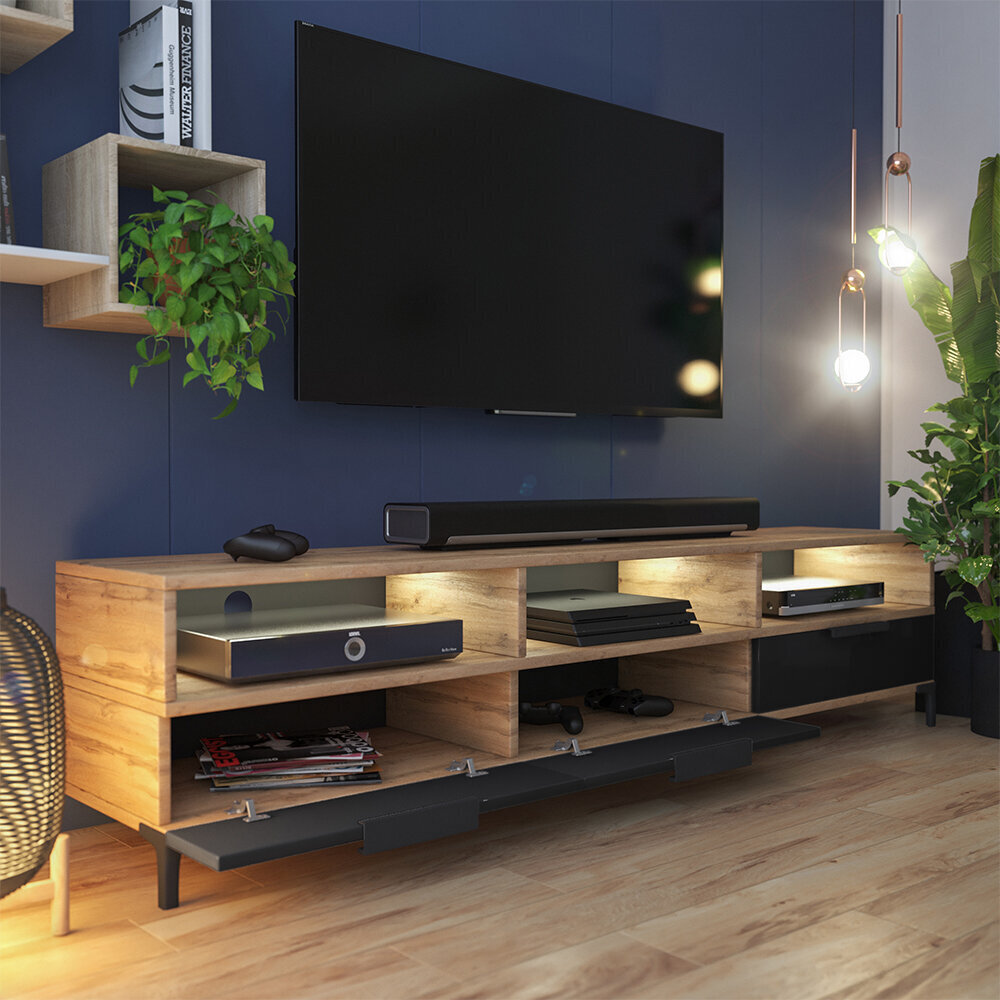 TV staliukas Selsey Rikke LED, rudas/juodas kaina ir informacija | TV staliukai | pigu.lt