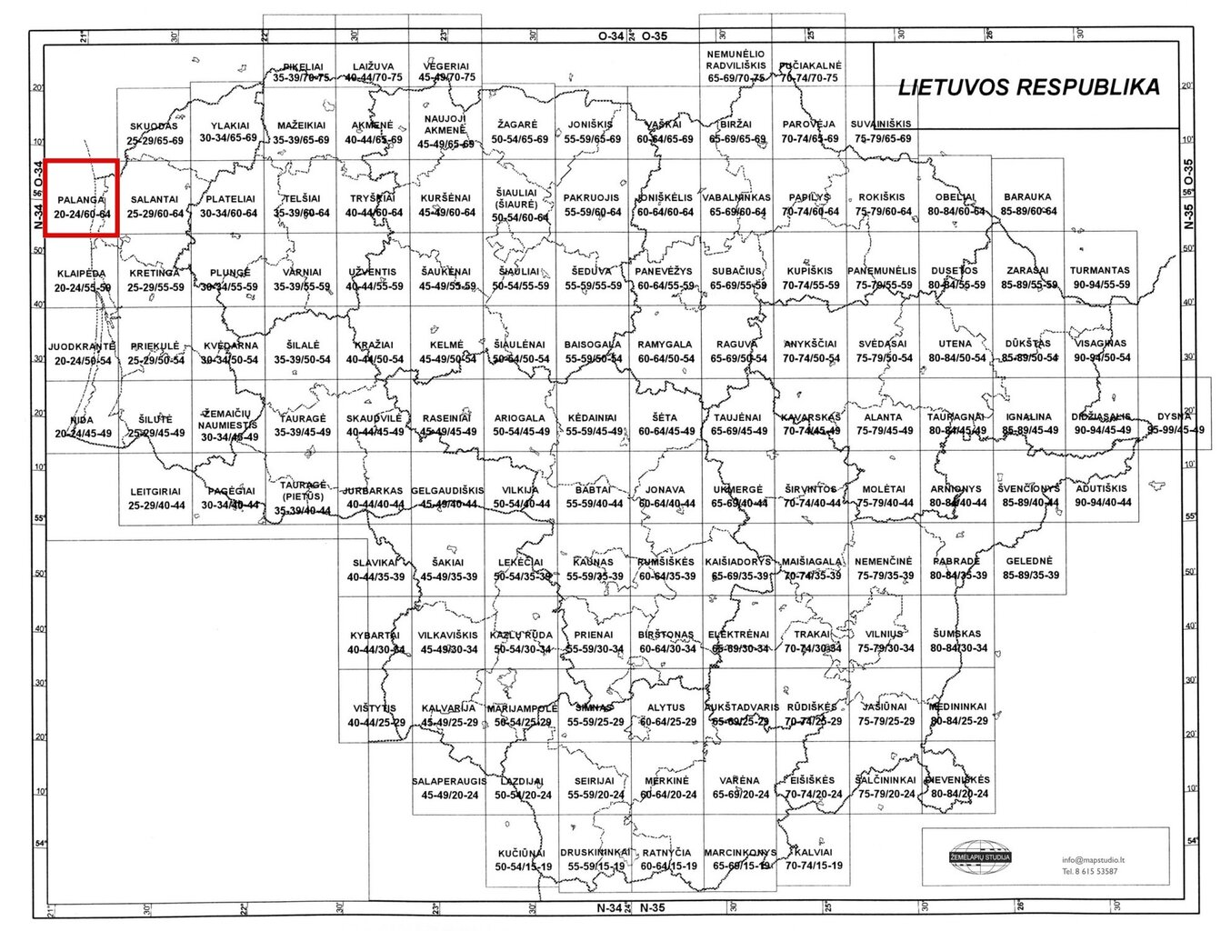 Topografinis žemėlapis, Palanga 20-24/60-64, M 1:50000 kaina ir informacija | Žemėlapiai | pigu.lt