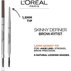 Vandeniui atsparus antakių pieštukas su šepetėliu L'oreal Paris Brow Artist Skinny Definer 1,2 g, 105 Brunette kaina ir informacija | Antakių dažai, pieštukai | pigu.lt