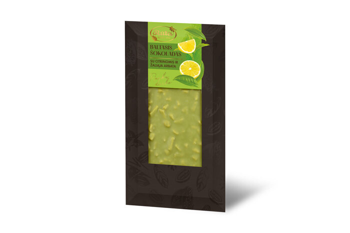 Baltasis šokoladas su citrina ir žaliąja arbata, 100 g (vokelyje) цена и информация | Saldumynai | pigu.lt