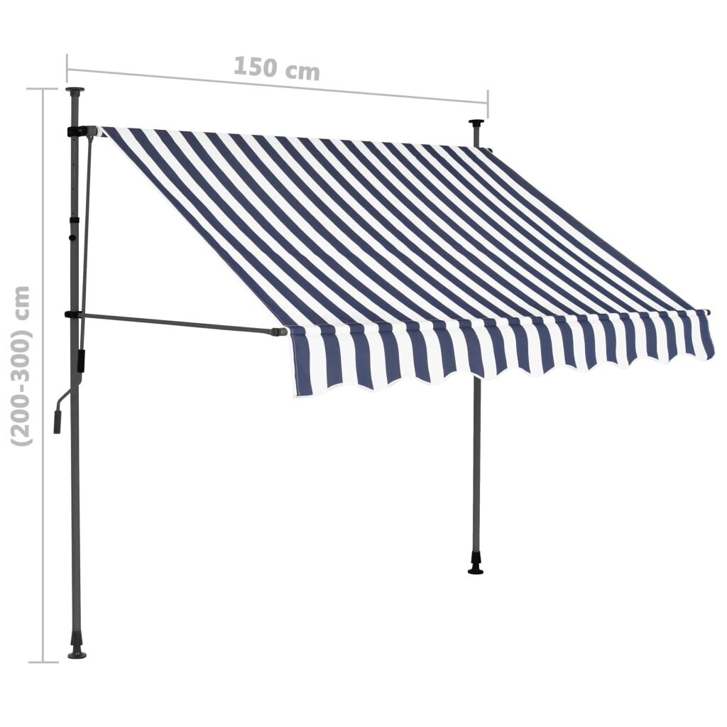 Rankinė ištraukiama markizė su LED, mėlyna ir balta, 150cm цена и информация | Skėčiai, markizės, stovai | pigu.lt