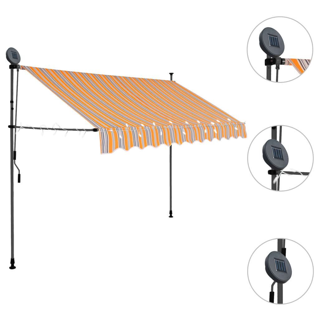 Rankinė ištraukiama markizė su LED, geltona ir mėlyna, 250cm цена и информация | Skėčiai, markizės, stovai | pigu.lt