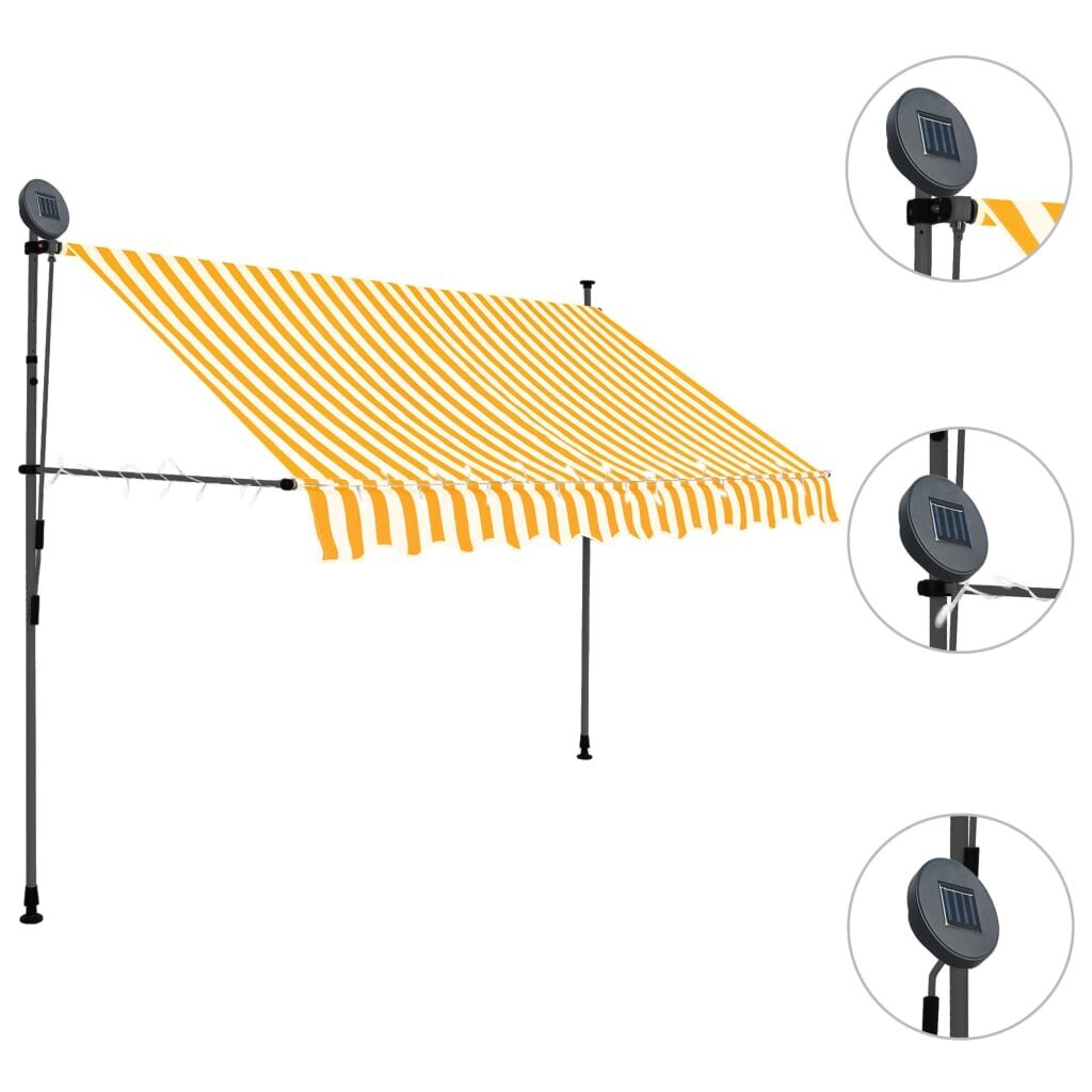 Rankinė ištraukiama markizė su LED, balta ir oranžinė, 250cm kaina ir informacija | Skėčiai, markizės, stovai | pigu.lt