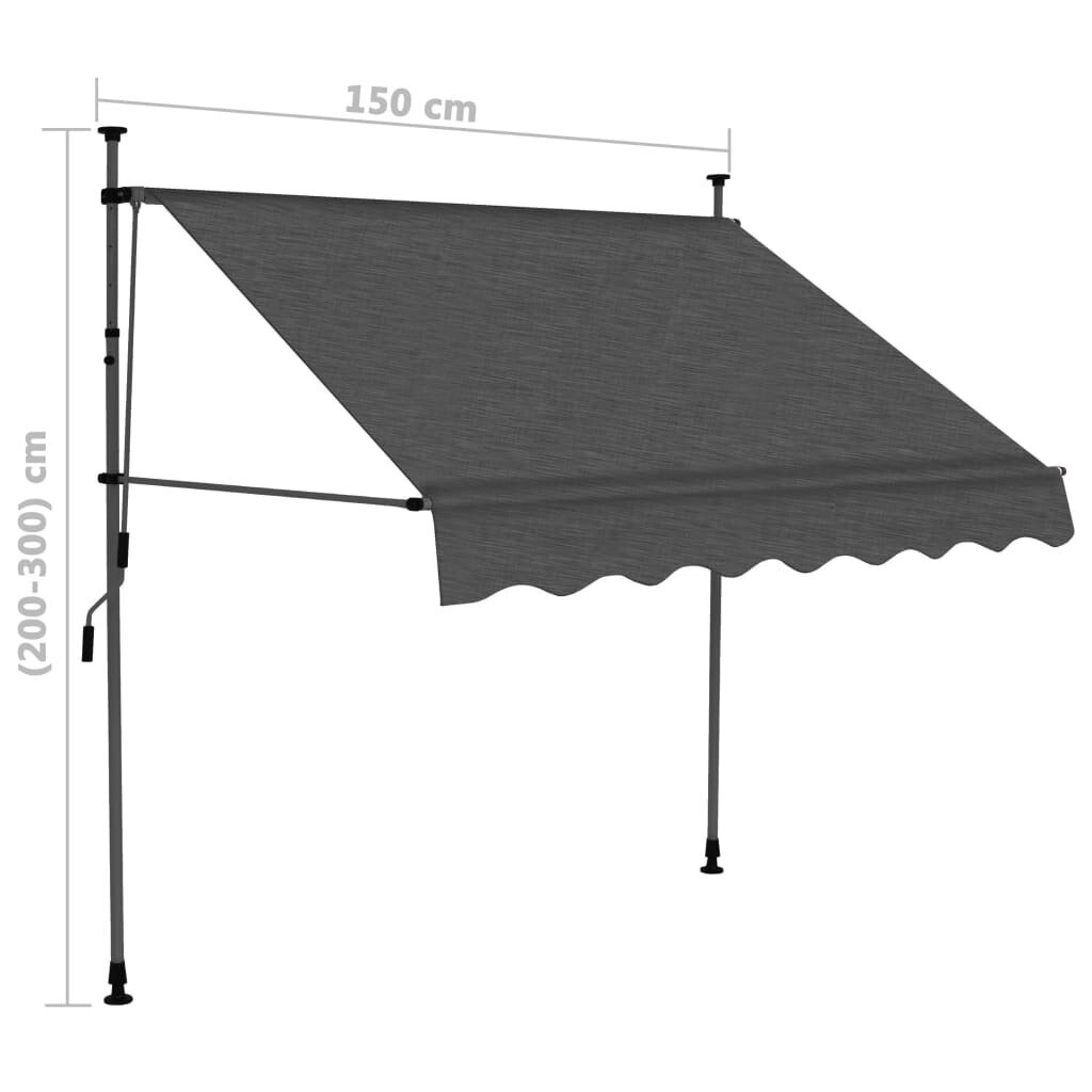 Rankiniu būdu ištraukiama markizė su LED, antracito, 150cm цена и информация | Skėčiai, markizės, stovai | pigu.lt