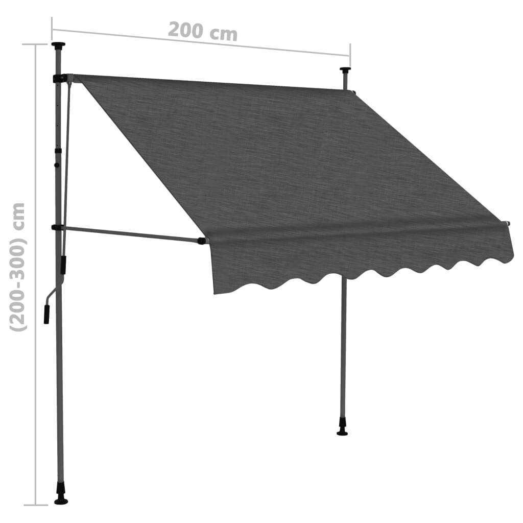 Rankiniu būdu ištraukiama markizė su LED, antracito, 200cm kaina ir informacija | Skėčiai, markizės, stovai | pigu.lt