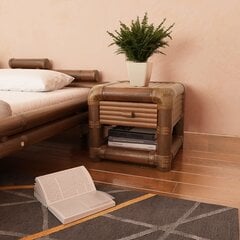 Naktinis staliukas, 45x45x40cm, bambukas, tamsiai ruda spalva kaina ir informacija | Spintelės prie lovos | pigu.lt