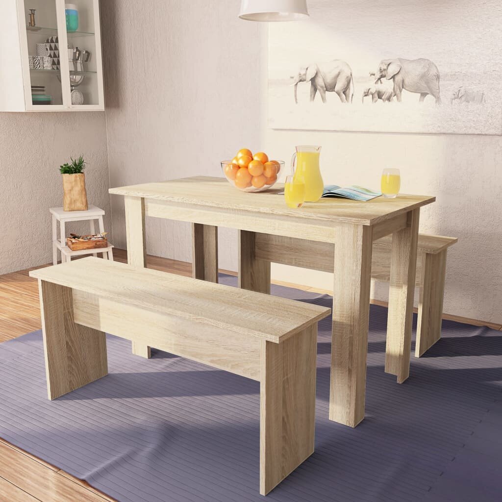 Valgomojo stalas su suolais, Vida XL, medžio spalvos цена и информация | Valgomojo komplektai | pigu.lt