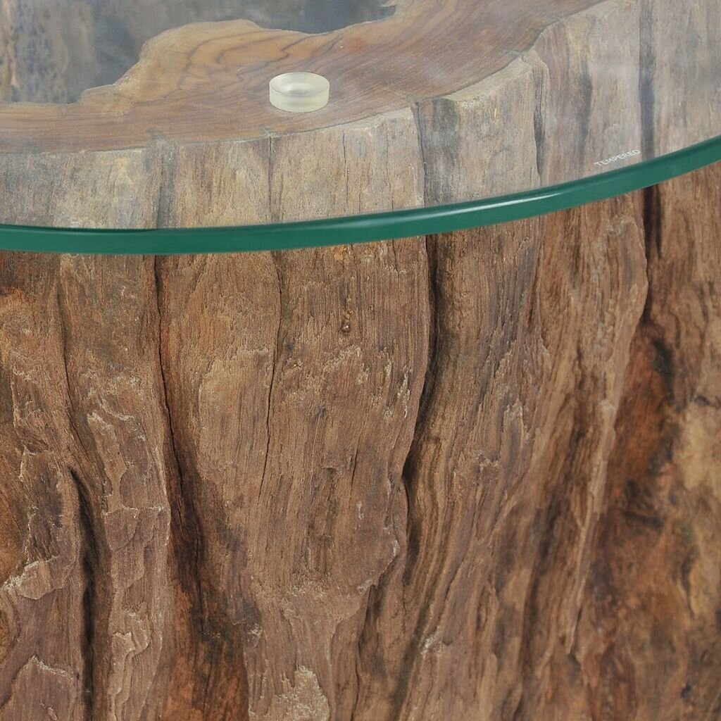 Kavos staliukas iš tikmedžio ir stiklo, 50x40cm kaina ir informacija | Kavos staliukai | pigu.lt