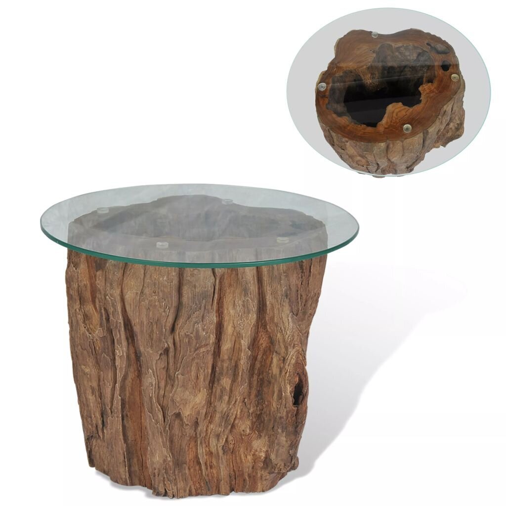 Kavos staliukas iš tikmedžio ir stiklo, 50x40cm kaina ir informacija | Kavos staliukai | pigu.lt