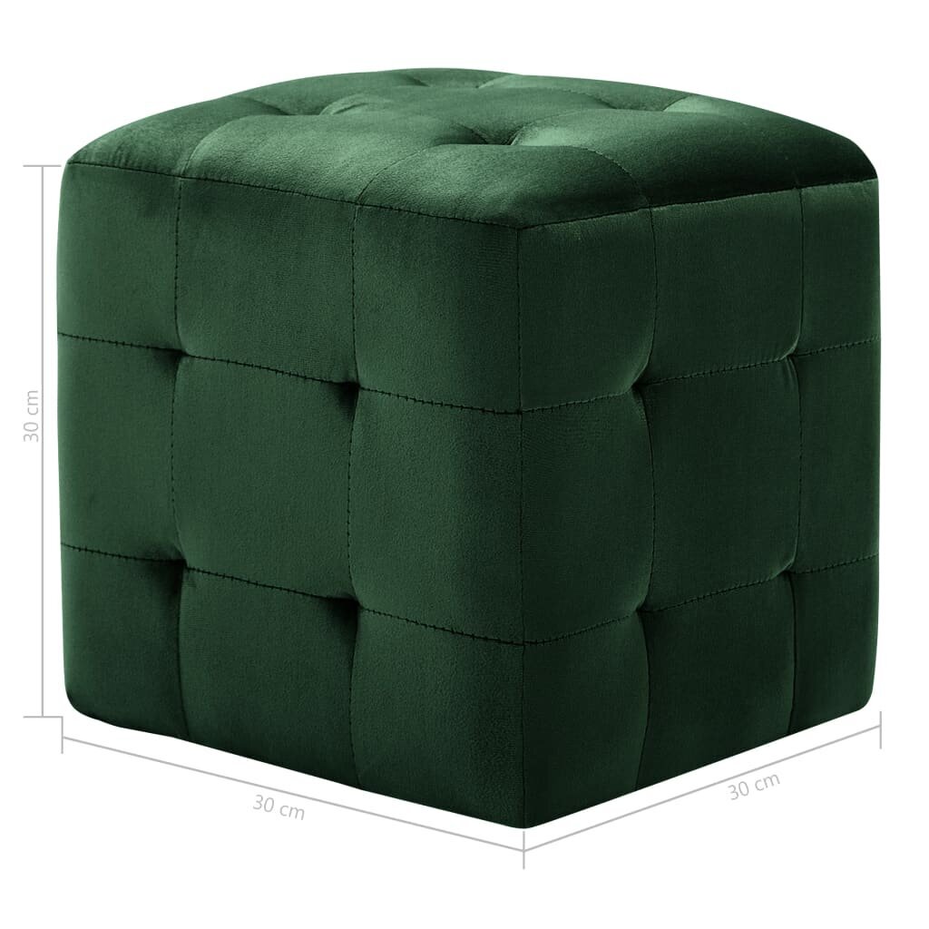 Pufai, 2 vnt., žalios spalvos, 30x30x30 cm, aksomas (249019) kaina ir informacija | Sėdmaišiai ir pufai | pigu.lt