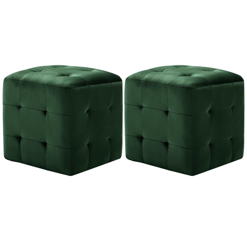 Pufai, 2 vnt., žalios spalvos, 30x30x30 cm, aksomas (249019) цена и информация | Sėdmaišiai ir pufai | pigu.lt