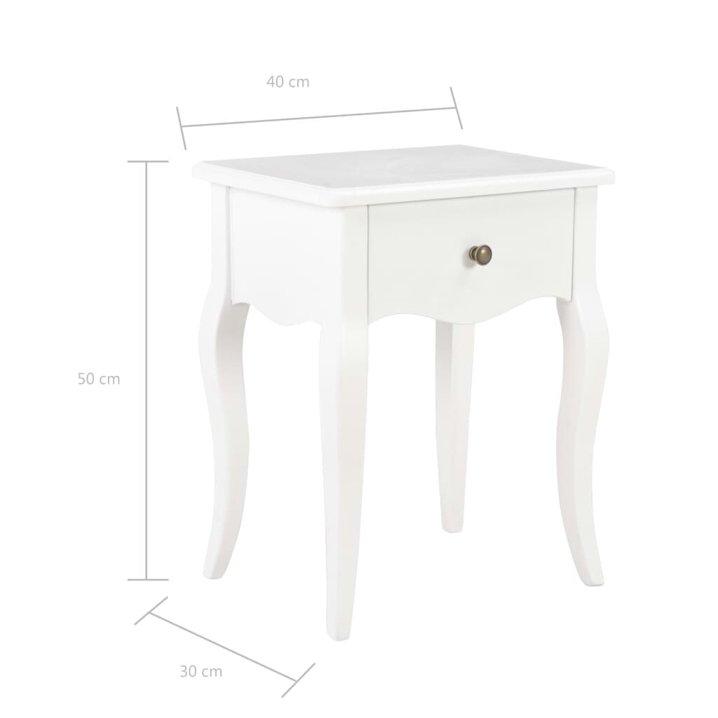 Naktinis staliukas, baltas, 40x30x50cm, pušies medienos masyvas kaina ir informacija | Spintelės prie lovos | pigu.lt
