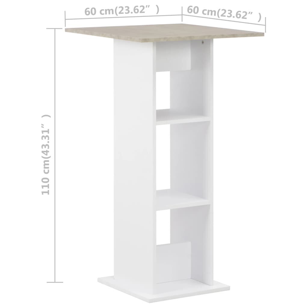 Baro stalas, balta ir betono, 60x60x110cm kaina ir informacija | Virtuvės ir valgomojo stalai, staliukai | pigu.lt