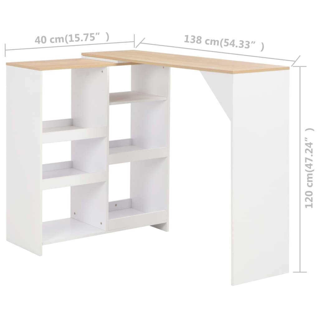 Baro stalas su judinama lentyna, 138x40x120cm, baltas цена и информация | Virtuvės ir valgomojo stalai, staliukai | pigu.lt