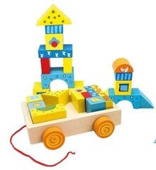 Тележка с деревянными разноцветными кубиками Bino, 19шт. цена и информация | Развивающие игрушки | pigu.lt